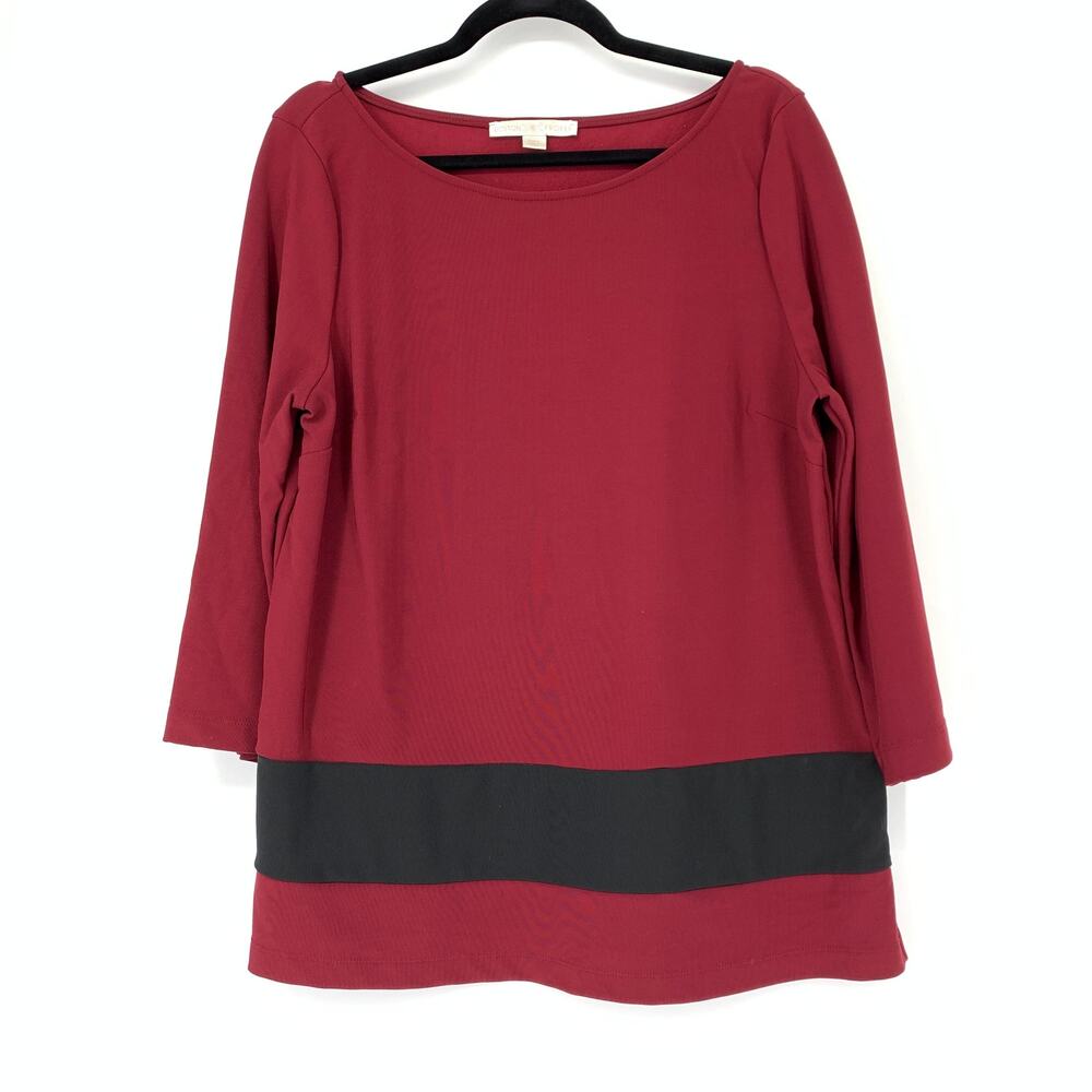 Boston Proper Top Women's Size Large Red Blouse Scoop Neck 3/4 Sleeve Casual